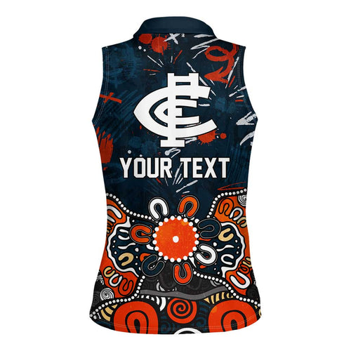 Personalized Carlton Blues Women Sleeveless Polo Shirt Aboriginal Dot Painting Graffiti Style