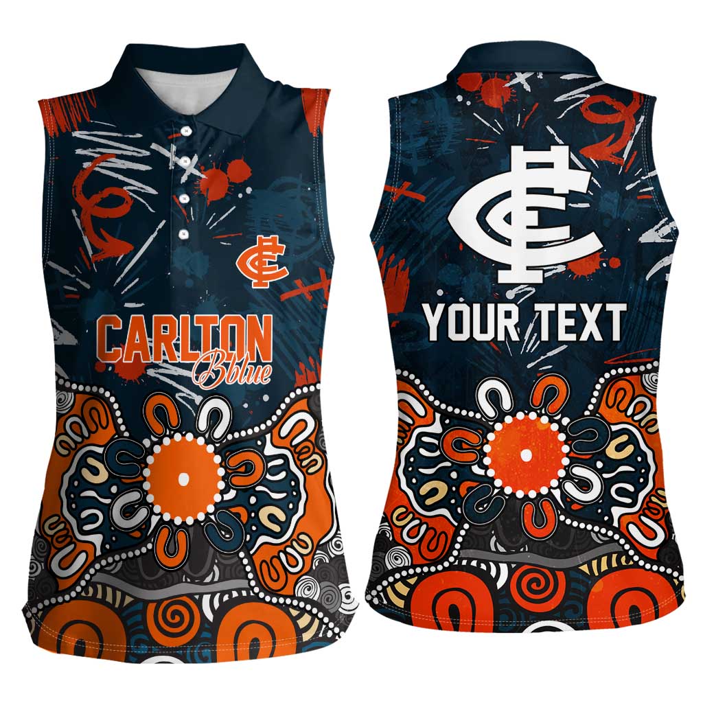 Personalized Carlton Blues Women Sleeveless Polo Shirt Aboriginal Dot Painting Graffiti Style