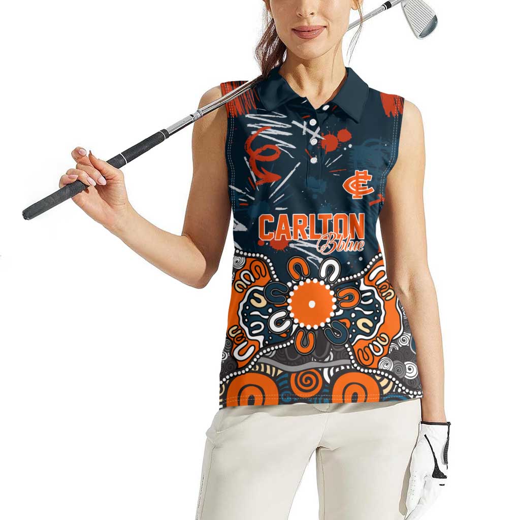 Personalized Carlton Blues Women Sleeveless Polo Shirt Aboriginal Dot Painting Graffiti Style