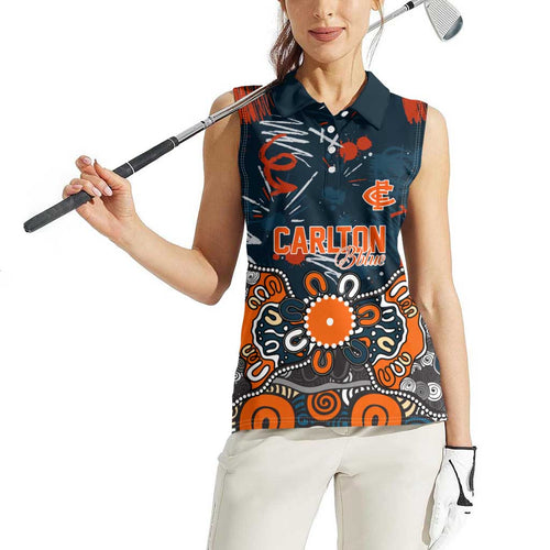 Personalized Carlton Blues Women Sleeveless Polo Shirt Aboriginal Dot Painting Graffiti Style