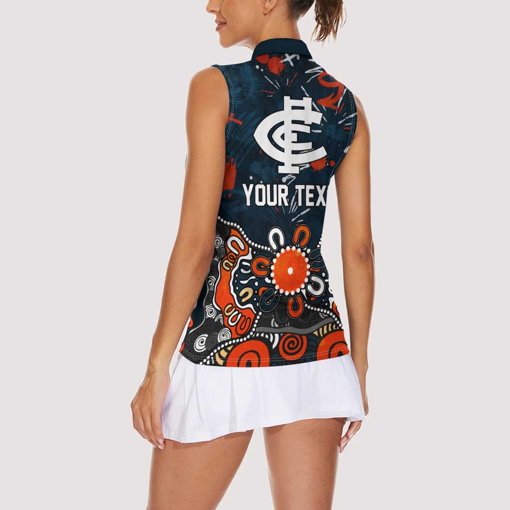 Personalized Carlton Blues Women Sleeveless Polo Shirt Aboriginal Dot Painting Graffiti Style