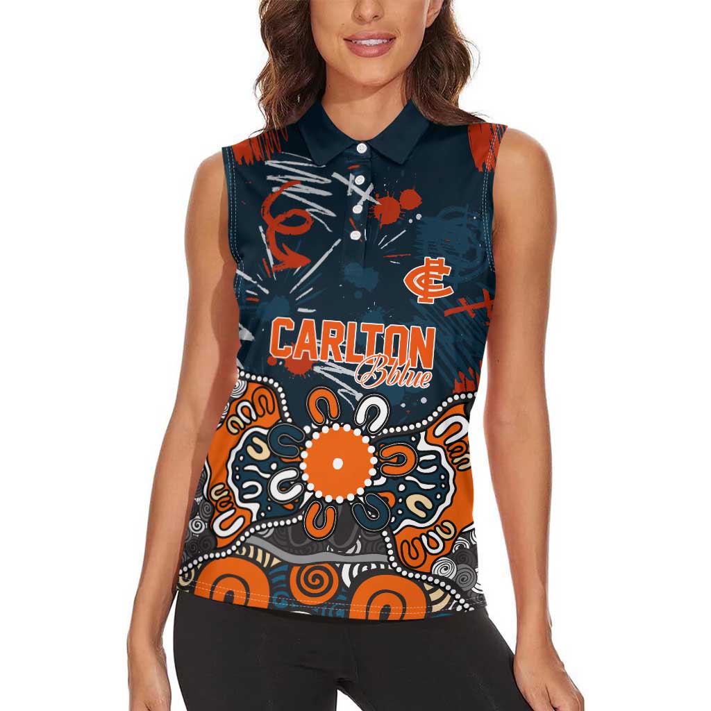 Personalized Carlton Blues Women Sleeveless Polo Shirt Aboriginal Dot Painting Graffiti Style
