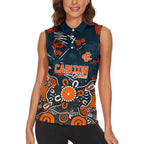 Personalized Carlton Blues Women Sleeveless Polo Shirt Aboriginal Dot Painting Graffiti Style