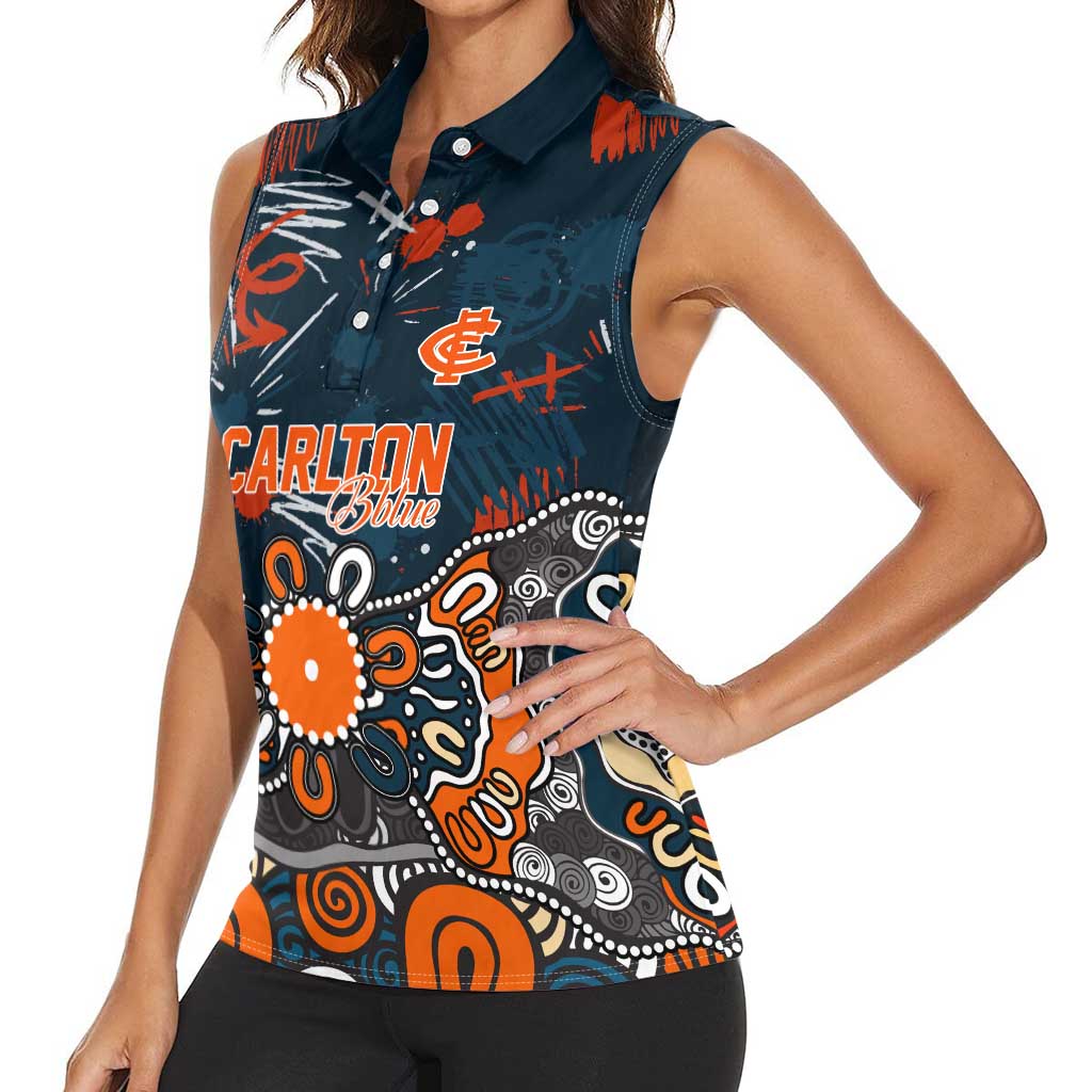 Personalized Carlton Blues Women Sleeveless Polo Shirt Aboriginal Dot Painting Graffiti Style