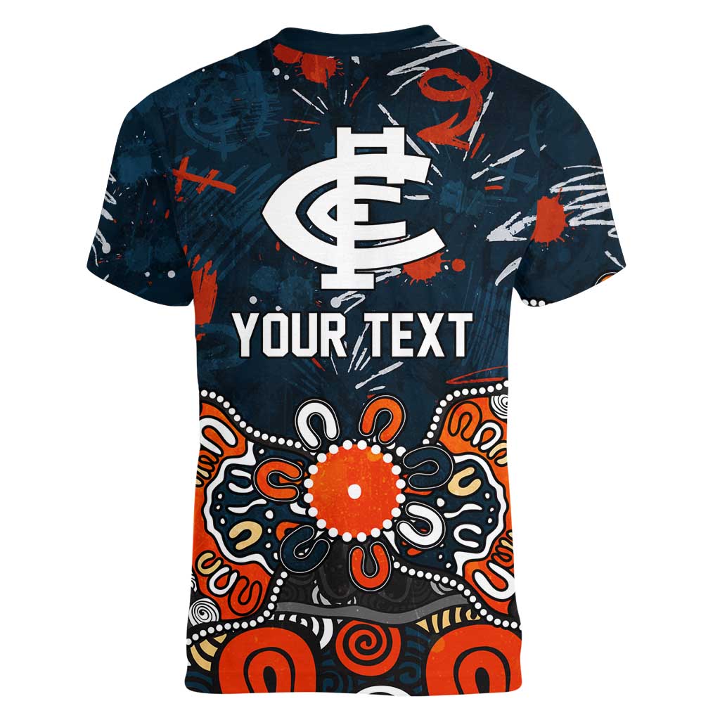 Personalized Carlton Blues Women V-Neck T-Shirt Aboriginal Dot Painting Graffiti Style