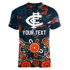 Personalized Carlton Blues Women V-Neck T-Shirt Aboriginal Dot Painting Graffiti Style