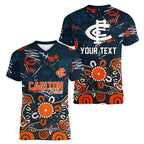 Personalized Carlton Blues Women V-Neck T-Shirt Aboriginal Dot Painting Graffiti Style