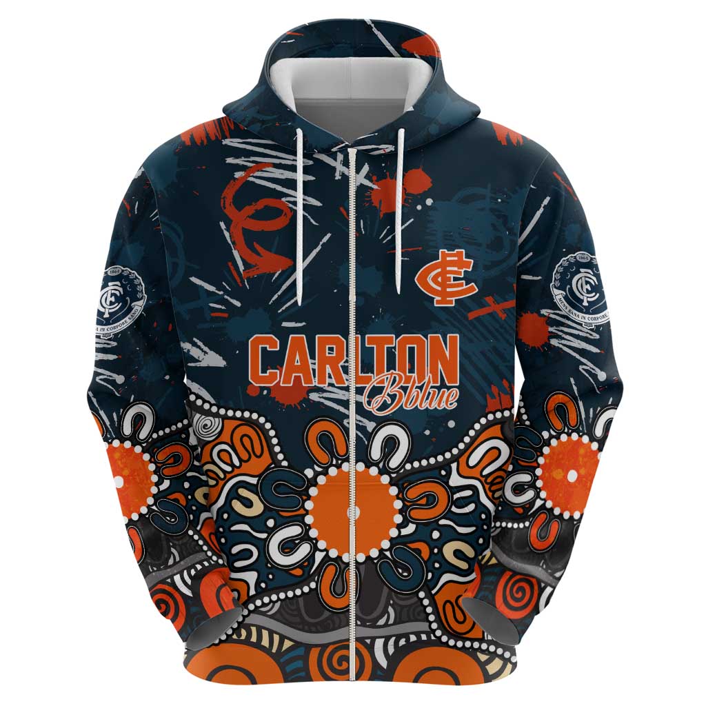 Personalized Carlton Blues Zip Hoodie Aboriginal Dot Painting Graffiti Style