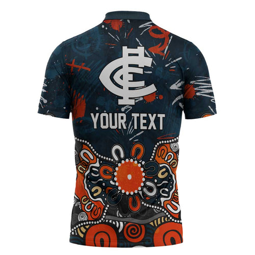 Personalized Carlton Blues Zipper Polo Shirt Aboriginal Dot Painting Graffiti Style