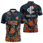 Personalized Carlton Blues Zipper Polo Shirt Aboriginal Dot Painting Graffiti Style