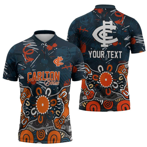 Personalized Carlton Blues Zipper Polo Shirt Aboriginal Dot Painting Graffiti Style