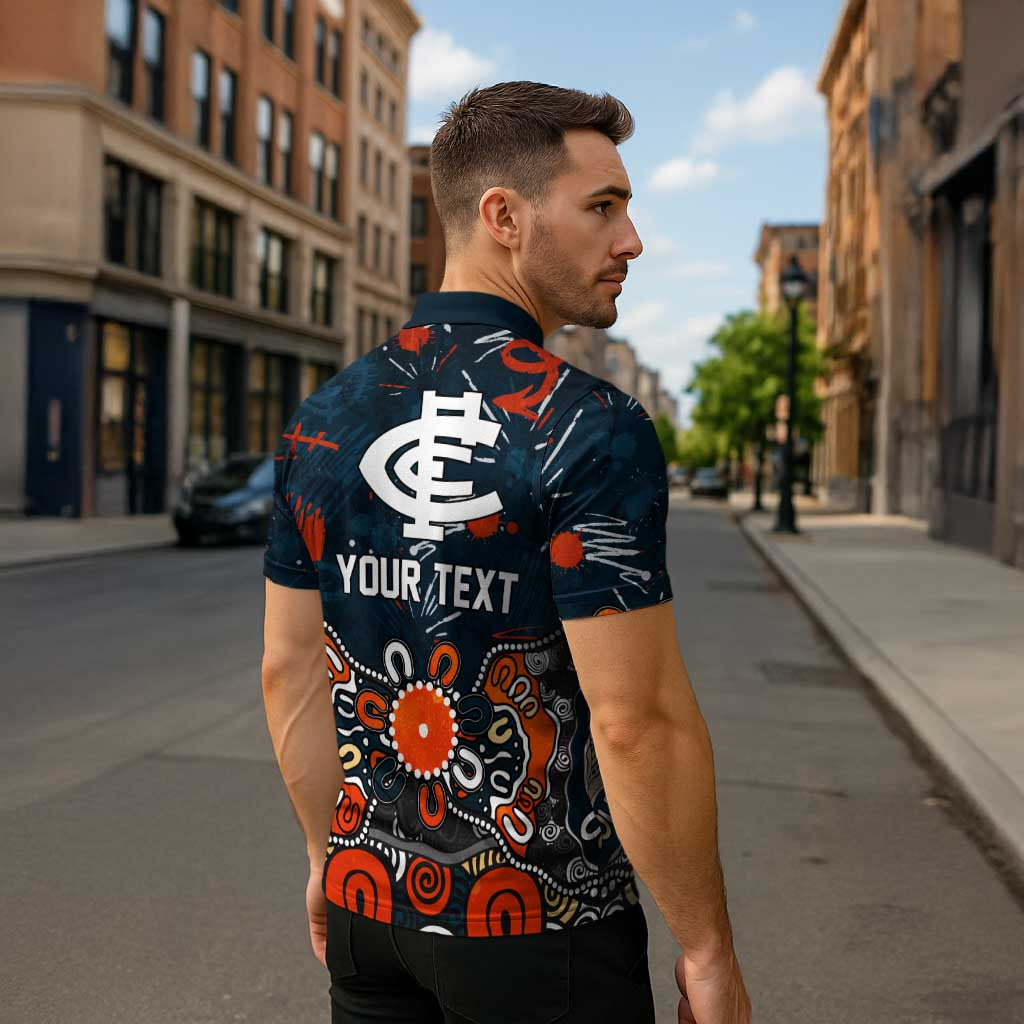 Personalized Carlton Blues Zipper Polo Shirt Aboriginal Dot Painting Graffiti Style