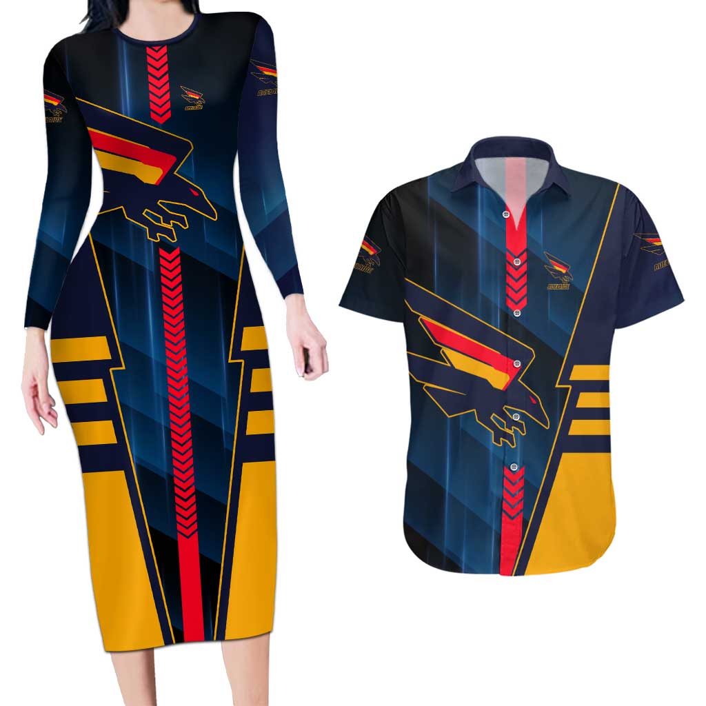 Personalized Adelaide Crows Couples Matching Long Sleeve Bodycon Dress and Hawaiian Shirt Modern Geometric Sports Graphic Style