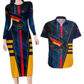 Personalized Adelaide Crows Couples Matching Long Sleeve Bodycon Dress and Hawaiian Shirt Modern Geometric Sports Graphic Style