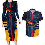 Personalized Adelaide Crows Couples Matching Long Sleeve Bodycon Dress and Hawaiian Shirt Modern Geometric Sports Graphic Style