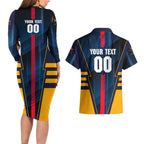 Personalized Adelaide Crows Couples Matching Long Sleeve Bodycon Dress and Hawaiian Shirt Modern Geometric Sports Graphic Style
