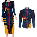 Personalized Adelaide Crows Couples Matching Long Sleeve Bodycon Dress and Long Sleeve Button Shirt Modern Geometric Sports Graphic Style