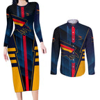 Personalized Adelaide Crows Couples Matching Long Sleeve Bodycon Dress and Long Sleeve Button Shirt Modern Geometric Sports Graphic Style