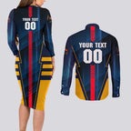Personalized Adelaide Crows Couples Matching Long Sleeve Bodycon Dress and Long Sleeve Button Shirt Modern Geometric Sports Graphic Style