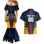 Personalized Adelaide Crows Couples Matching Mermaid Dress and Hawaiian Shirt Modern Geometric Sports Graphic Style