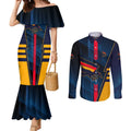 Personalized Adelaide Crows Couples Matching Mermaid Dress and Long Sleeve Button Shirt Modern Geometric Sports Graphic Style
