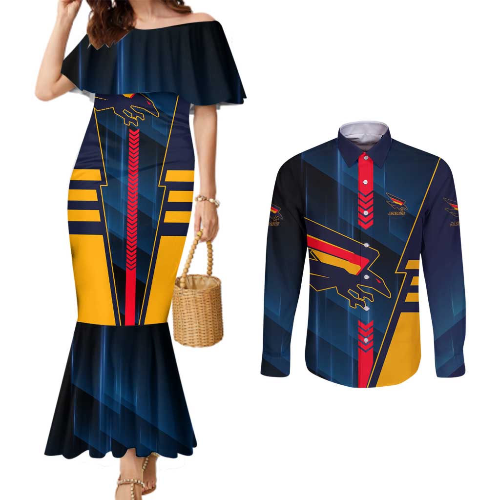 Personalized Adelaide Crows Couples Matching Mermaid Dress and Long Sleeve Button Shirt Modern Geometric Sports Graphic Style