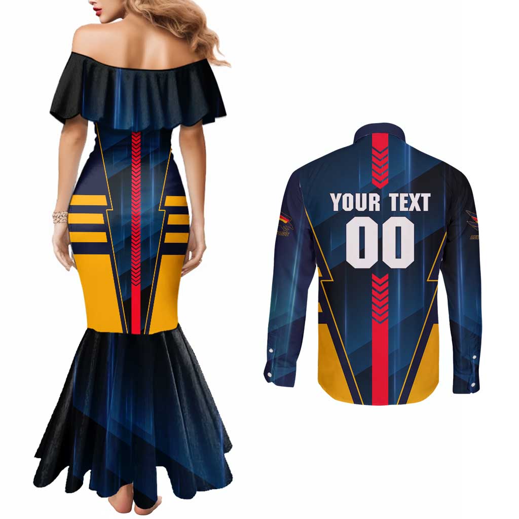 Personalized Adelaide Crows Couples Matching Mermaid Dress and Long Sleeve Button Shirt Modern Geometric Sports Graphic Style