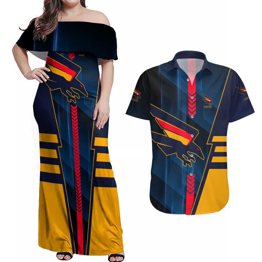 Personalized Adelaide Crows Couples Matching Off Shoulder Maxi Dress and Hawaiian Shirt Modern Geometric Sports Graphic Style