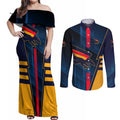 Personalized Adelaide Crows Couples Matching Off Shoulder Maxi Dress and Long Sleeve Button Shirt Modern Geometric Sports Graphic Style