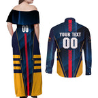 Personalized Adelaide Crows Couples Matching Off Shoulder Maxi Dress and Long Sleeve Button Shirt Modern Geometric Sports Graphic Style