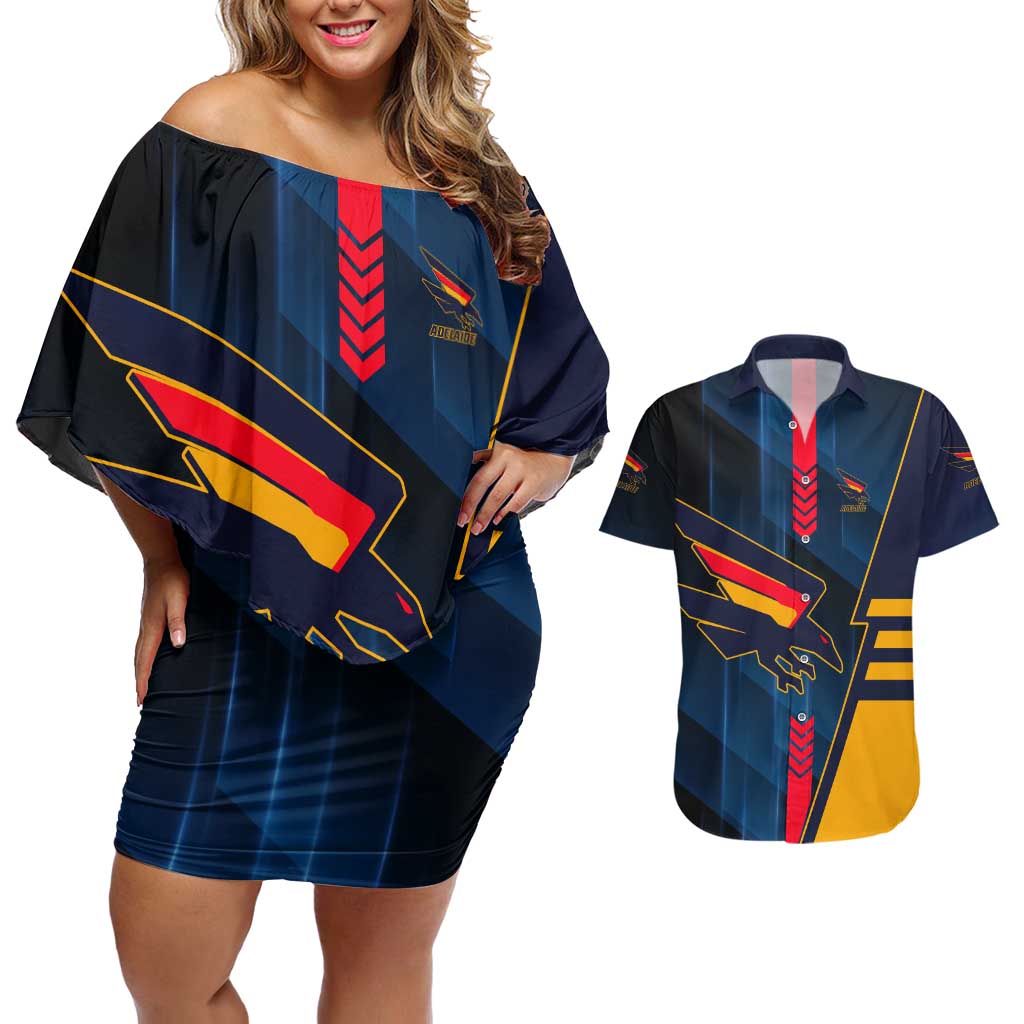 Personalized Adelaide Crows Couples Matching Off Shoulder Short Dress and Hawaiian Shirt Modern Geometric Sports Graphic Style