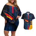 Personalized Adelaide Crows Couples Matching Off Shoulder Short Dress and Hawaiian Shirt Modern Geometric Sports Graphic Style