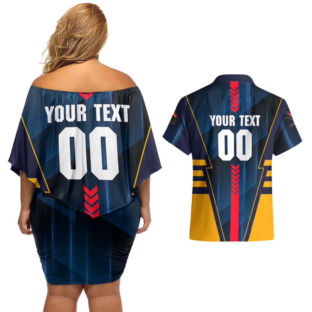 Personalized Adelaide Crows Couples Matching Off Shoulder Short Dress and Hawaiian Shirt Modern Geometric Sports Graphic Style