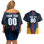 Personalized Adelaide Crows Couples Matching Off Shoulder Short Dress and Hawaiian Shirt Modern Geometric Sports Graphic Style