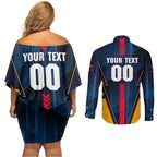 Personalized Adelaide Crows Couples Matching Off Shoulder Short Dress and Long Sleeve Button Shirt Modern Geometric Sports Graphic Style