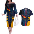 Personalized Adelaide Crows Couples Matching Off The Shoulder Long Sleeve Dress and Hawaiian Shirt Modern Geometric Sports Graphic Style