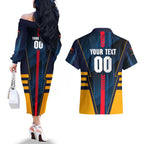 Personalized Adelaide Crows Couples Matching Off The Shoulder Long Sleeve Dress and Hawaiian Shirt Modern Geometric Sports Graphic Style