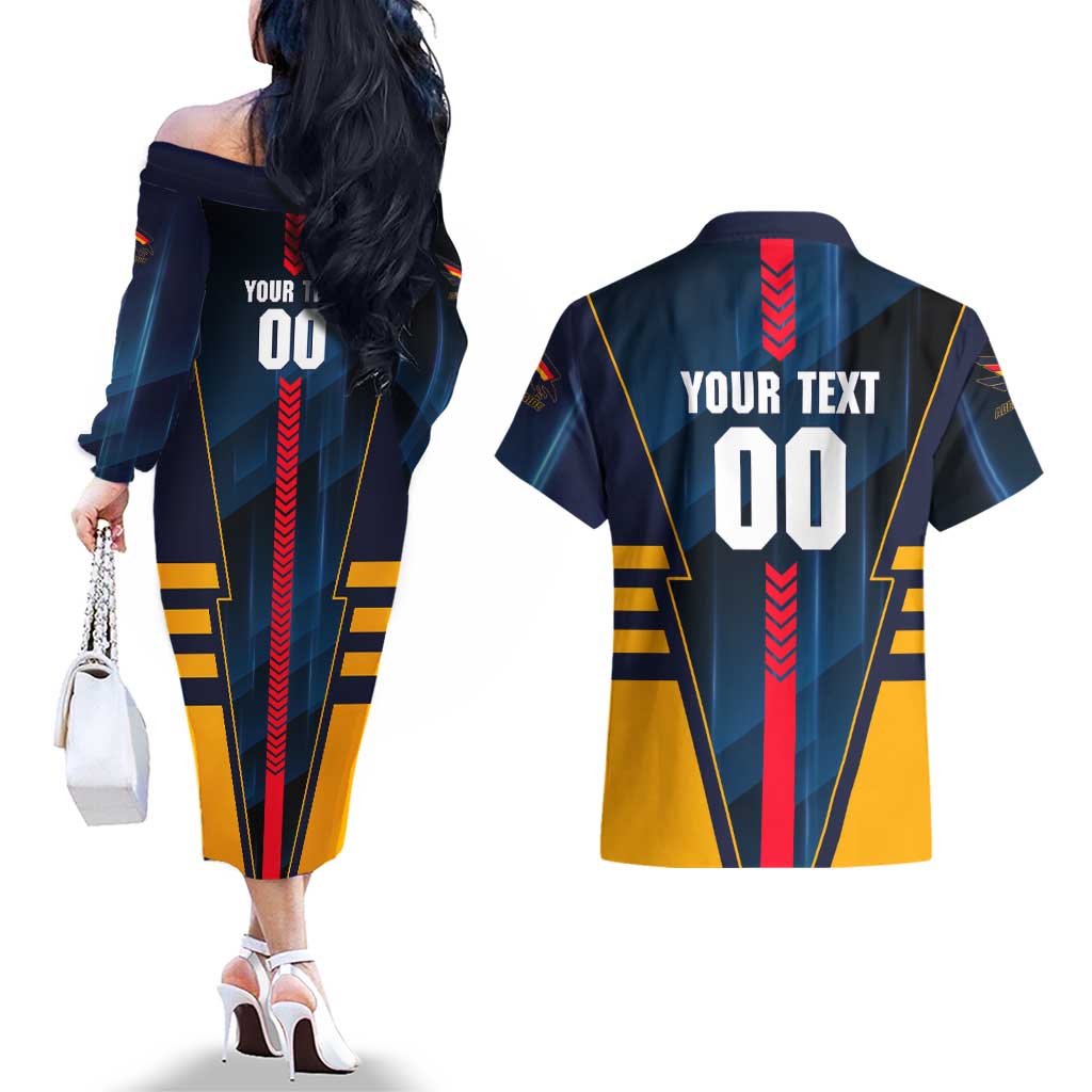 Personalized Adelaide Crows Couples Matching Off The Shoulder Long Sleeve Dress and Hawaiian Shirt Modern Geometric Sports Graphic Style