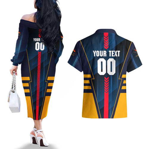 Personalized Adelaide Crows Couples Matching Off The Shoulder Long Sleeve Dress and Hawaiian Shirt Modern Geometric Sports Graphic Style