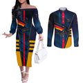 Personalized Adelaide Crows Couples Matching Off The Shoulder Long Sleeve Dress and Long Sleeve Button Shirt Modern Geometric Sports Graphic Style