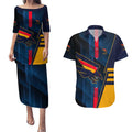 Personalized Adelaide Crows Couples Matching Puletasi and Hawaiian Shirt Modern Geometric Sports Graphic Style