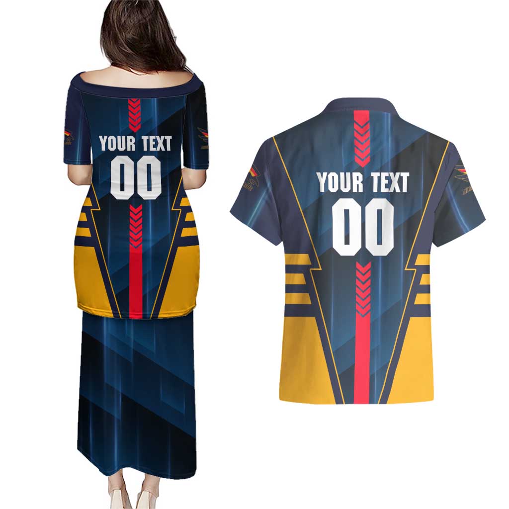 Personalized Adelaide Crows Couples Matching Puletasi and Hawaiian Shirt Modern Geometric Sports Graphic Style