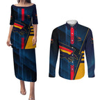 Personalized Adelaide Crows Couples Matching Puletasi and Long Sleeve Button Shirt Modern Geometric Sports Graphic Style