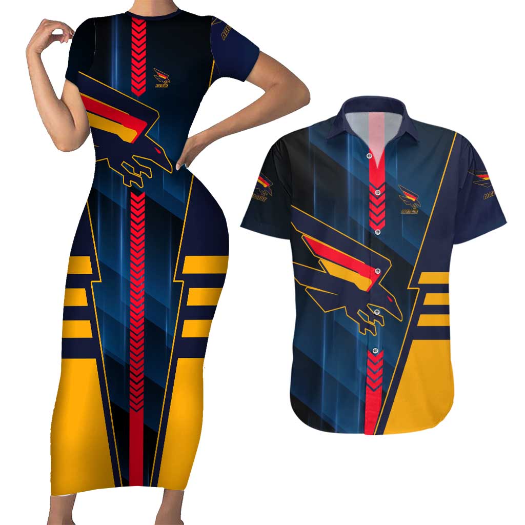 Personalized Adelaide Crows Couples Matching Short Sleeve Bodycon Dress and Hawaiian Shirt Modern Geometric Sports Graphic Style