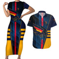 Personalized Adelaide Crows Couples Matching Short Sleeve Bodycon Dress and Hawaiian Shirt Modern Geometric Sports Graphic Style