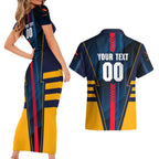 Personalized Adelaide Crows Couples Matching Short Sleeve Bodycon Dress and Hawaiian Shirt Modern Geometric Sports Graphic Style