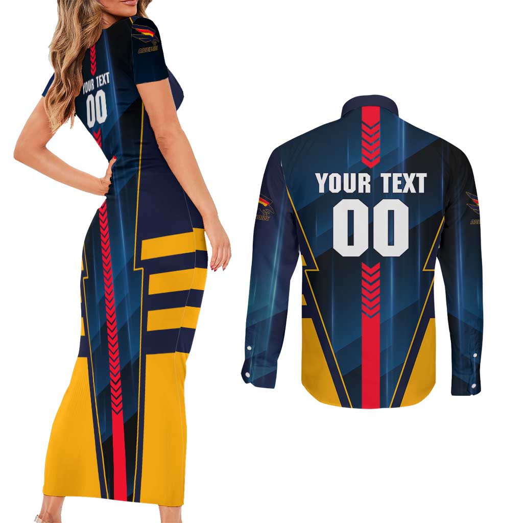 Personalized Adelaide Crows Couples Matching Short Sleeve Bodycon Dress and Long Sleeve Button Shirt Modern Geometric Sports Graphic Style