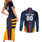 Personalized Adelaide Crows Couples Matching Short Sleeve Bodycon Dress and Long Sleeve Button Shirt Modern Geometric Sports Graphic Style