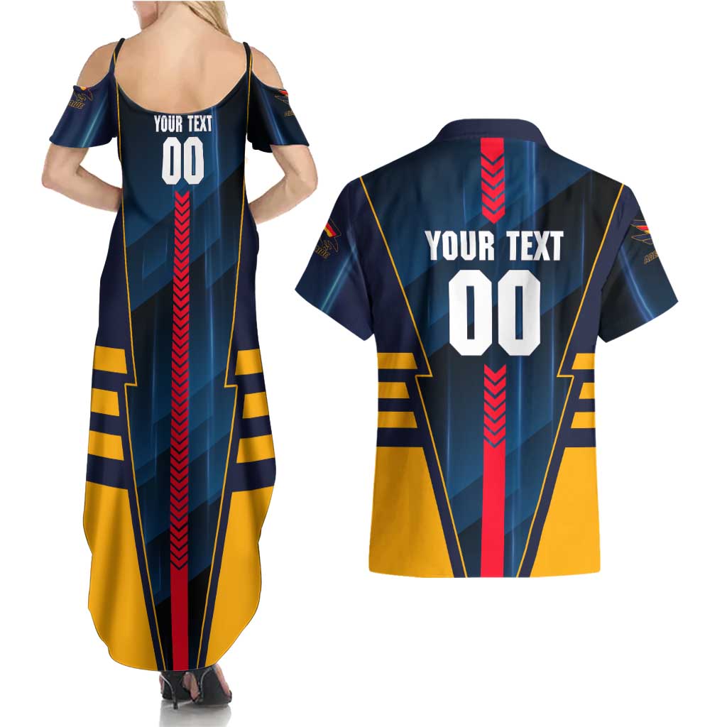 Personalized Adelaide Crows Couples Matching Summer Maxi Dress and Hawaiian Shirt Modern Geometric Sports Graphic Style