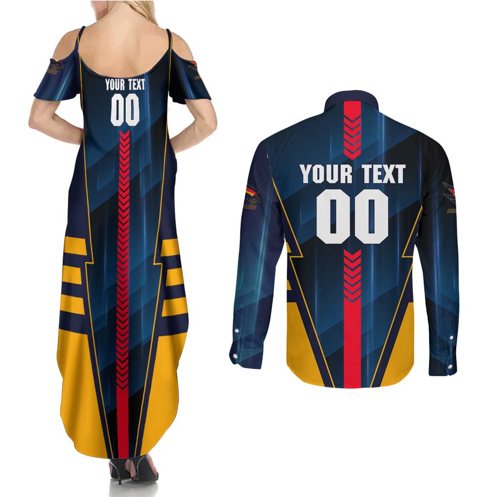 Personalized Adelaide Crows Couples Matching Summer Maxi Dress and Long Sleeve Button Shirt Modern Geometric Sports Graphic Style